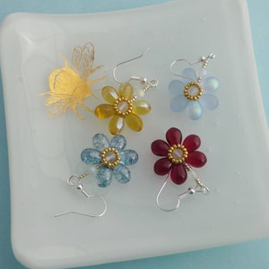Blossom Flower Earrings - Available in 8 Colours, Raspberry, Speckled Blue, Blue, Pink, Yellow, Ice Blue, Bright Red or Purple