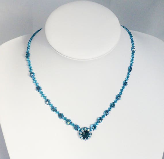 Montana Blue Crystal Beadwork Necklace with Swarovski Crystals
