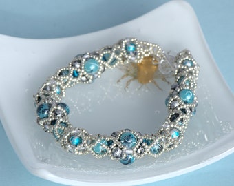 Blue and Silver Beaded Bracelet with Sterling Silver Toggle Clasp