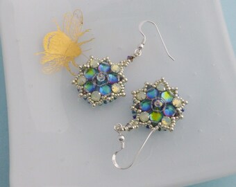 Colourful Beaded Star Flower Earrings, Bead Embroidered Jewellery