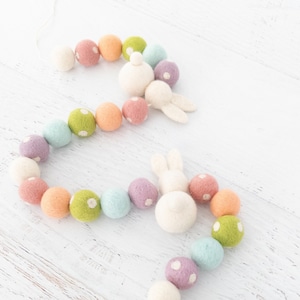 BUNNY HOP Felt Ball Garland - Easter, Bunny Garland, Holiday Garland, Spring, Felt Bunny, Pastel Colors