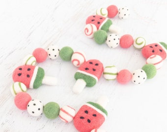WATERMELON POPSICLE Felt Ball Garland – Popsicle Garland, Felt Popsicles, Summer Garland, Summertime, Popsicle Party