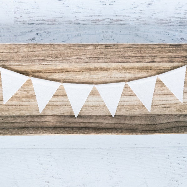 NORDIC WHITE Felt Bunting – White Bunting, Felt Flag, Felt Pennant, Felt Banner, Monochrome, Simple White, Wool White