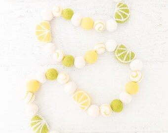 LEMON LIME Felt Ball Garland – Summer Garland, Felt Lemons, Felt Limes, Pom Pom Garland, Lemonade, Citrus