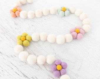 BLOSSOM Felt Ball Garland - Spring Garland, Felt Flower, Easter, Mother's Day, Pom Pom Garland, Pastel Colors