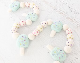 MINT SPRINKLES POPSICLE Felt Ball Garland – Popsicle Garland, Felt Popsicles, Summer Garland, Summertime, Popsicle Party