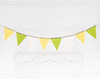 LEMON LIME Felt Bunting – Summer Bunting, Party Bunting, Summertime, Felt Flag, Felt Pennant, Felt Banner, Citrus, Green Yellow White