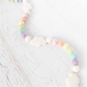 OVER THE RAINBOW Felt Ball Garland Rainbow Garland, Pom Pom Garland, Nursery Garland, Photo Prop, Felt Cloud, Pastel Rainbow image 3