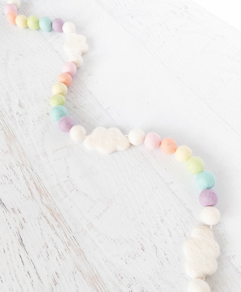 OVER THE RAINBOW Felt Ball Garland Rainbow Garland, Pom Pom Garland, Nursery Garland, Photo Prop, Felt Cloud, Pastel Rainbow image 3