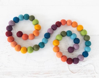 RUSTIC RAINBOW Felt Ball Garland - Rainbow Garland, Pom Pom Garland, Earth Tone Rainbow