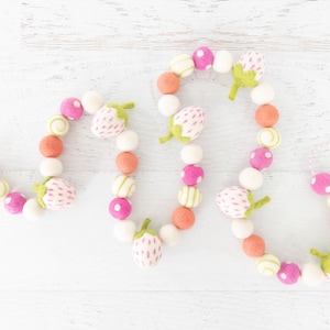 BERRY SWEET Felt Ball Garland – Strawberry Garland, Felt Strawberries, Berry Garland, Summer Party