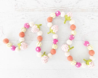 BERRY SWEET Felt Ball Garland – Strawberry Garland, Felt Strawberries, Berry Garland, Summer Party