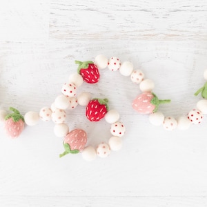 STRAWBERRY FIELDS Felt Ball Garland – Strawberry Garland, Felt Strawberries, Berry Garland, Summer Party