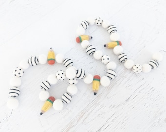 NO. 2 PENCIL Felt Ball Garland – Back to School, Pencil Garland, Scribbles, Felt Pencils, Pom Pom Garland, Classroom Decor, Teacher Gift