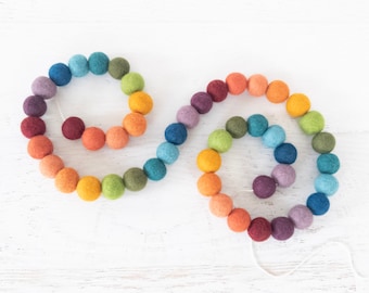 RUSTIC RAINBOW Felt Ball Garland - Rainbow Garland, Pom Pom Garland, Earth Tone Rainbow