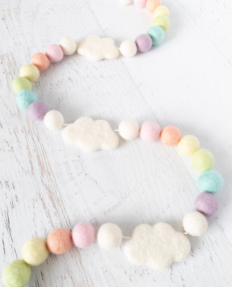 OVER THE RAINBOW Felt Ball Garland Rainbow Garland, Pom Pom Garland, Nursery Garland, Photo Prop, Felt Cloud, Pastel Rainbow image 4