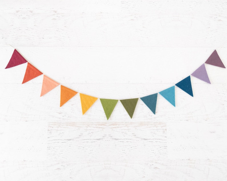 RUSTIC RAINBOW Felt Bunting Rainbow Bunting, Felt Flag, Felt Pennant, Felt Banner, Earth Tone Rainbow image 1