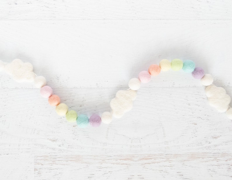 OVER THE RAINBOW Felt Ball Garland Rainbow Garland, Pom Pom Garland, Nursery Garland, Photo Prop, Felt Cloud, Pastel Rainbow image 2