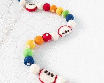 SCHOOL DAYS Felt Ball Garland – Back to School, Apple Garland, Fall Garland, Felt Apples, Felt Bead Pom Pom, Classroom Decor, Teacher Gift