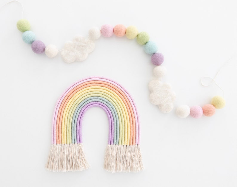 OVER THE RAINBOW Felt Ball Garland Rainbow Garland, Pom Pom Garland, Nursery Garland, Photo Prop, Felt Cloud, Pastel Rainbow image 6