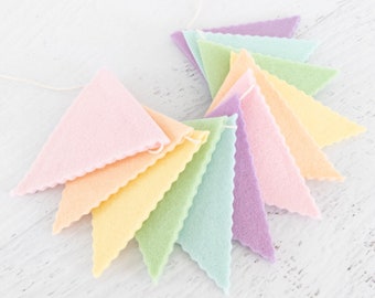 OVER THE RAINBOW Felt Bunting - Pastel Rainbow, Rainbow Bunting, Felt Flag, Felt Pennant, Felt Banner