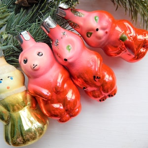Glass Vintage Christmas Ornament Set Of 4 Christmas Figurine Animal Decor Tree Decoration Fox Rabbit Mercury Glass Shiny Colors New Year