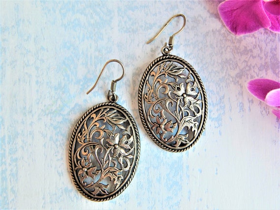 Vintage Jewerly Boho Style Soviet Earrings Silver… - image 1