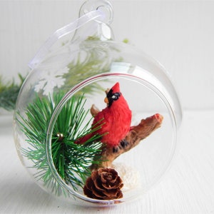 Glass Tree decoration New Year Xmas Gift Ball With Red Bird Woodpecker bird Hand Made Holiday Decor Table Decor Christmas Ornament