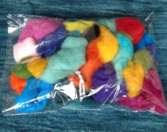 Wool Batting for needle Felting, Multicolor Carded Wool. Bulk fibers for Needle or wet felting. Mix of merino, dorset and corriedale fibers.