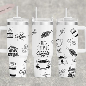 Coffee Lover 40oz Engraved Tumbler SVG, Laser Engraved Tumbler Wrap For Laser Rotary, Seamless Pattern 40oz Tumbler digital download