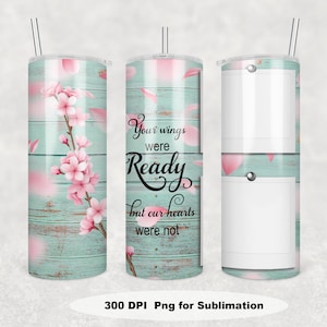 20oz Skinny Floral Tumbler wrap, In Loving Memory Photo Sublimation Design, Memorial Tumbler Template, Wings Ready Tumbler PNG Download