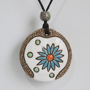 Ocarina: Blue Flower Necklace, Flower Pendant, Ceramic Ocarina Pendant