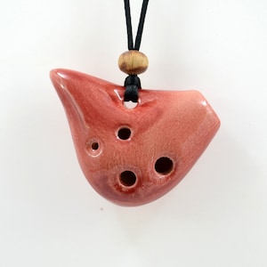 Red Ceramic Ocarina Necklace: Handmade 4-Hole Musical Instrument