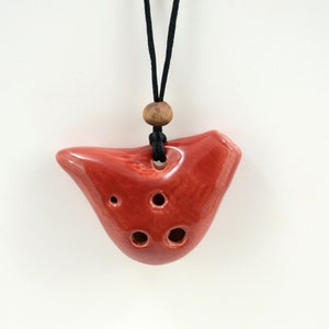 Ceramic Red necklace - 6 hole Ocarina pendant - Musical instrument - Red Ocarina Pendant.