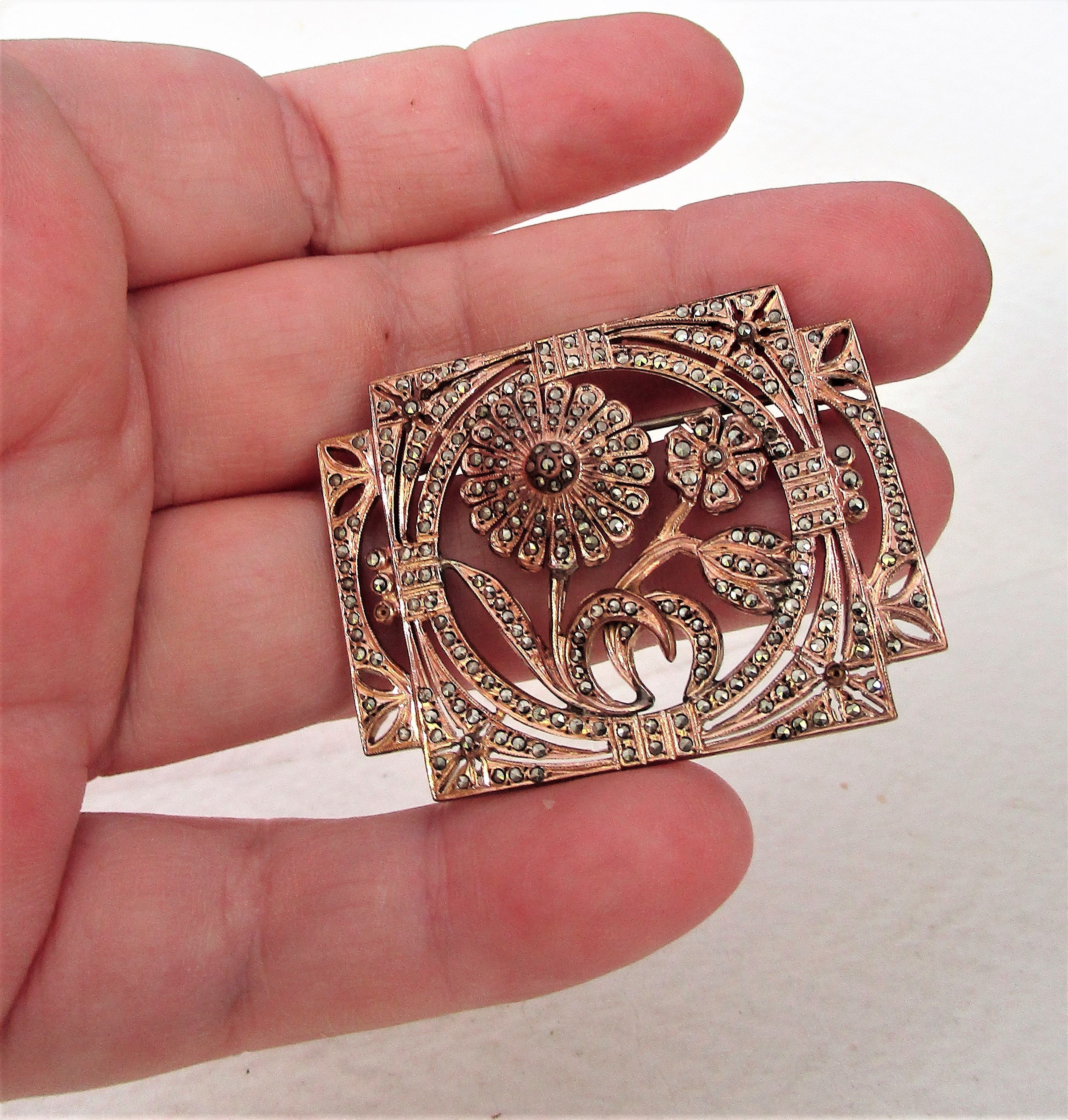 Glorious Vintage Silver Gilt Marcasite Brooch Etsy Australia