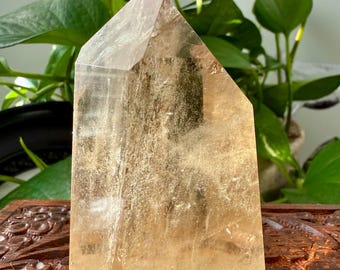 Citrine Tower - Gold and Silver Lodolite, Sparkles, Rainbows, Perfect Tip, Unheated, Brazil