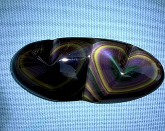 Rainbow Obsidian Double Heart - Carving, Artisan, Hand crafted, Mexico