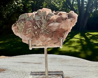 Bladed Calcite with Chalcopyrite - Glitter, Mauve, Rare, China