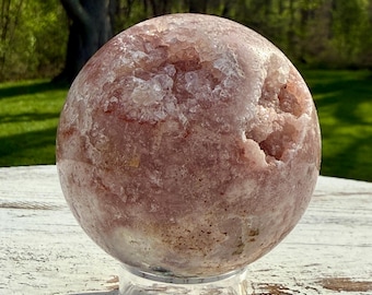 Pink Amethyst Sphere - 64mm, Druzy Pockets, Stand Included, Brazil