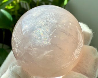 Rose Quartz Sphere - 44mm, Gemmy, Rainbows, Stand Included, Brazil