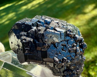 Black Melanite Garnet - Aesthetic, Luster, Stand Included, Mali