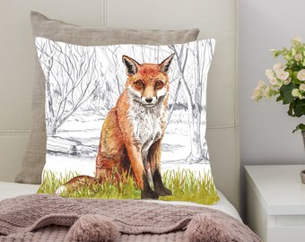 Fox Cushion | 18"/45.5cm square cushion | Fox Birthday Gift | Home Gift | Watercolour Fox Cushion | Foxy | Fox Home Gift | Countryside Gift