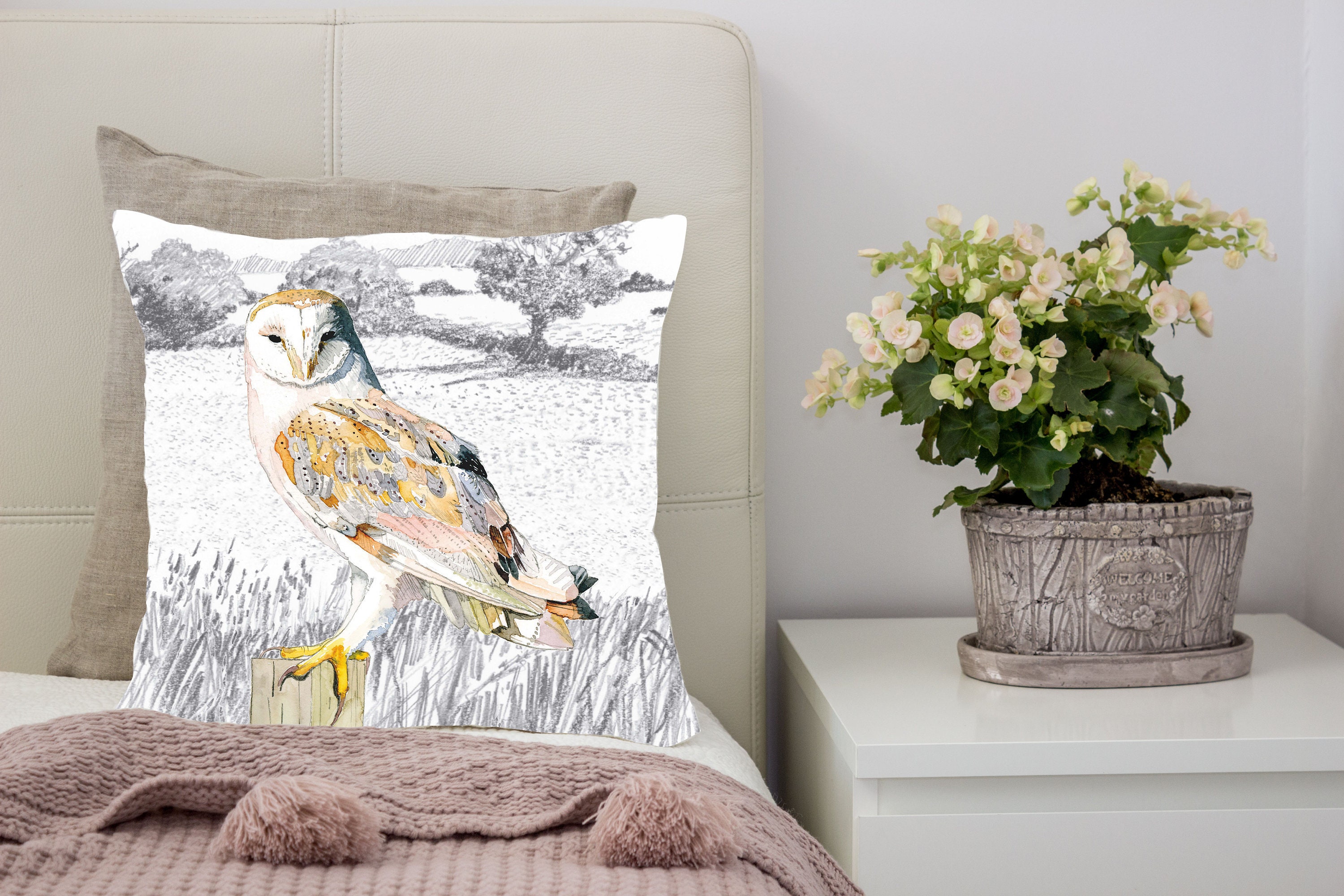 Barn Owl Cushion, 18"/45.5cm square