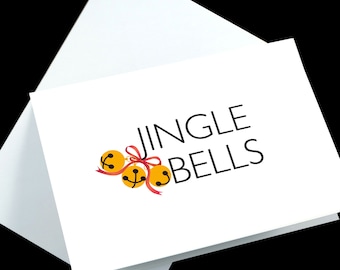 Jingle Bells | Christmas Cards - Pack of 5 | Jingle Bells Xmas Cards - 5 pack | Jingle Bells Christmas Cards |  Typographic Cards |