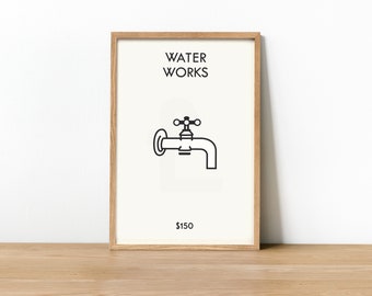 Monopoly Water Works Bathroom Art Prints . Game Room Wall Art . Gym Room Art . Retail Art Décor . New Homeowners Housewarming Gifts . KP0105