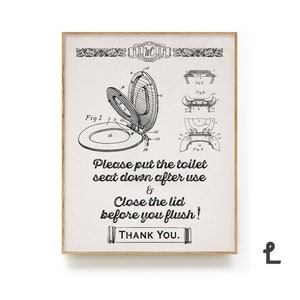 Vintage Style Put the Toilet Seat Down Reminder - Close Lid before Flush - Humorous Bathroom Sign - KP-0120