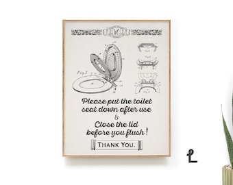 Vintage Style Put the Toilet Seat Down Reminder - Close Lid before Flush - Humorous Bathroom Sign - KP-0120