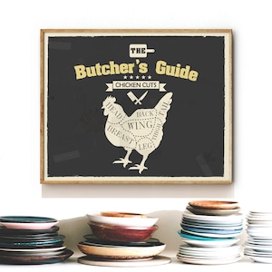 Arte de parede de cozinha - Impressão de cortes de carne - Pôster de açougueiro - Decoração de cozinha - Impressão de arte de restaurante - Impressão de cortes de frango - Decoração de celeiro - KP0100