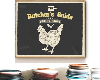 Kitchen Wall Art - Meat Cuts Print - Butcher Poster - Kitchen Decor - Restaurant Art Print - Chicken Cuts Print - Barn Decor - KP0100