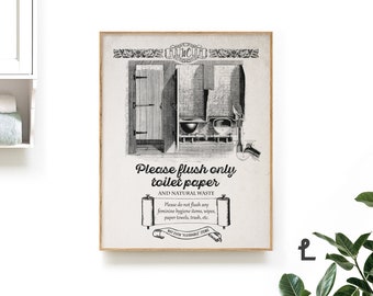 Vintage Style Toilet Sign - Paper & Natural Waste Only Bathroom Sign - Sensitive Plumbing, No Sanitary Products - Septic System - KP-0118